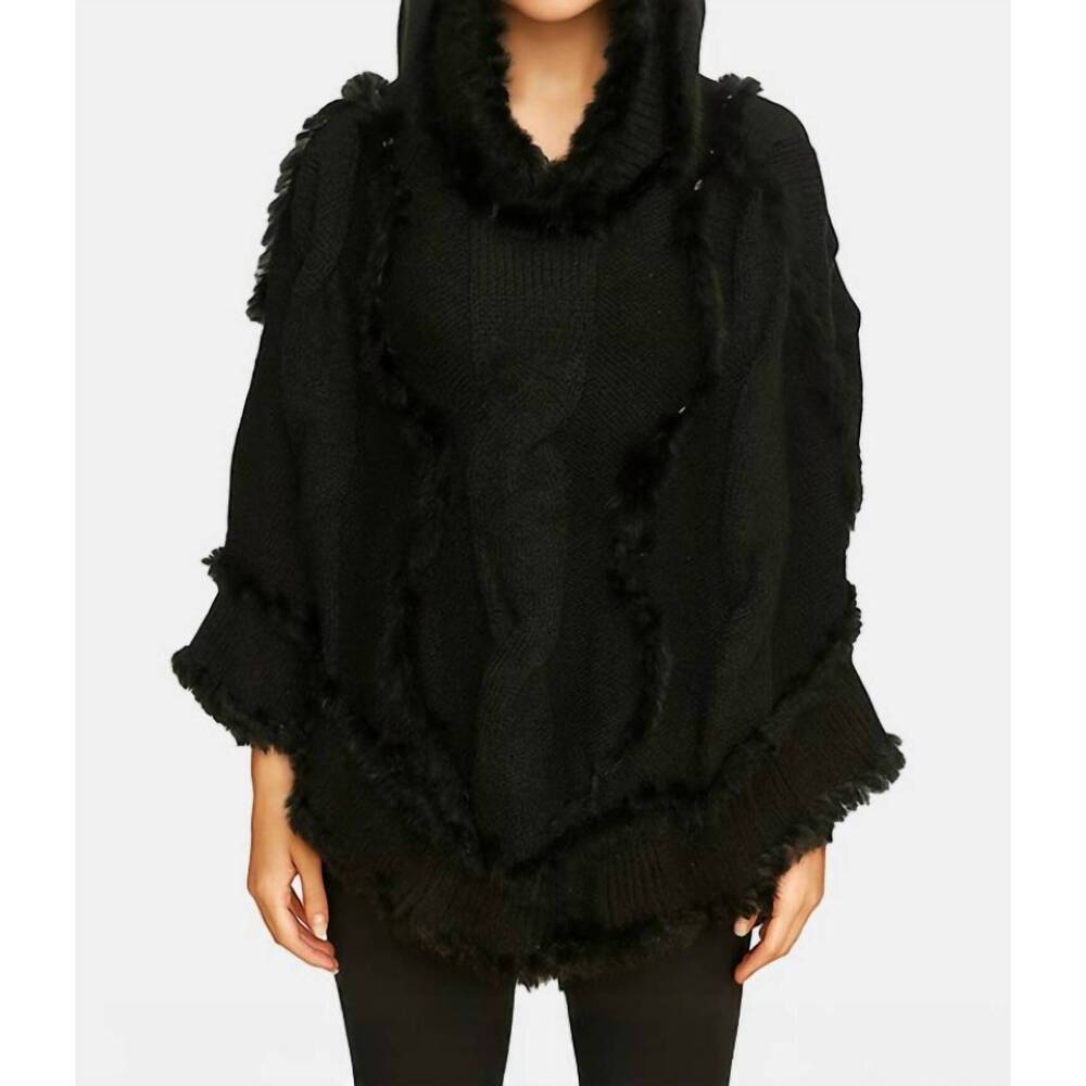 NEW WONA TRADING cable fur poncho hoodie in black